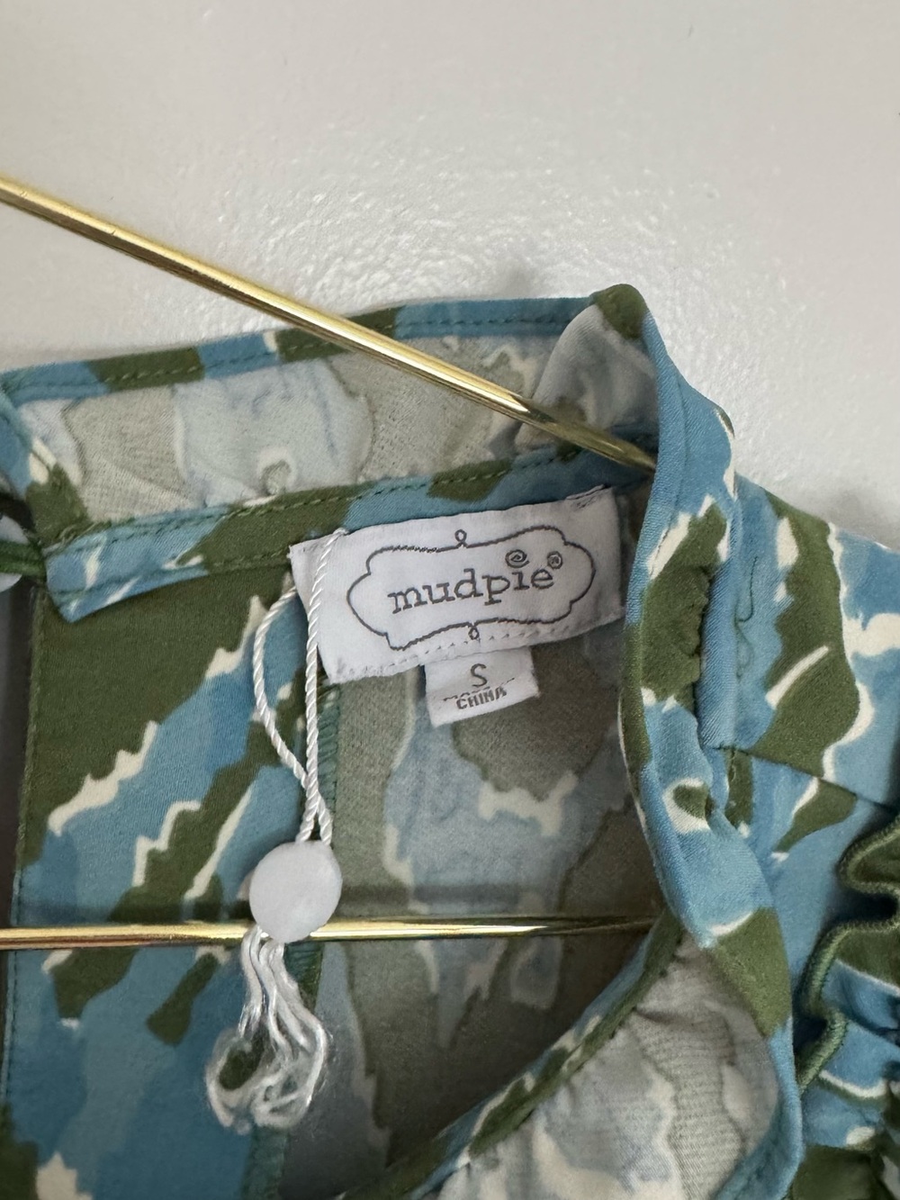 Mud Pie Blue & Green Ruffle Sleeve Printed Tunic Top - Picture 4 of 4